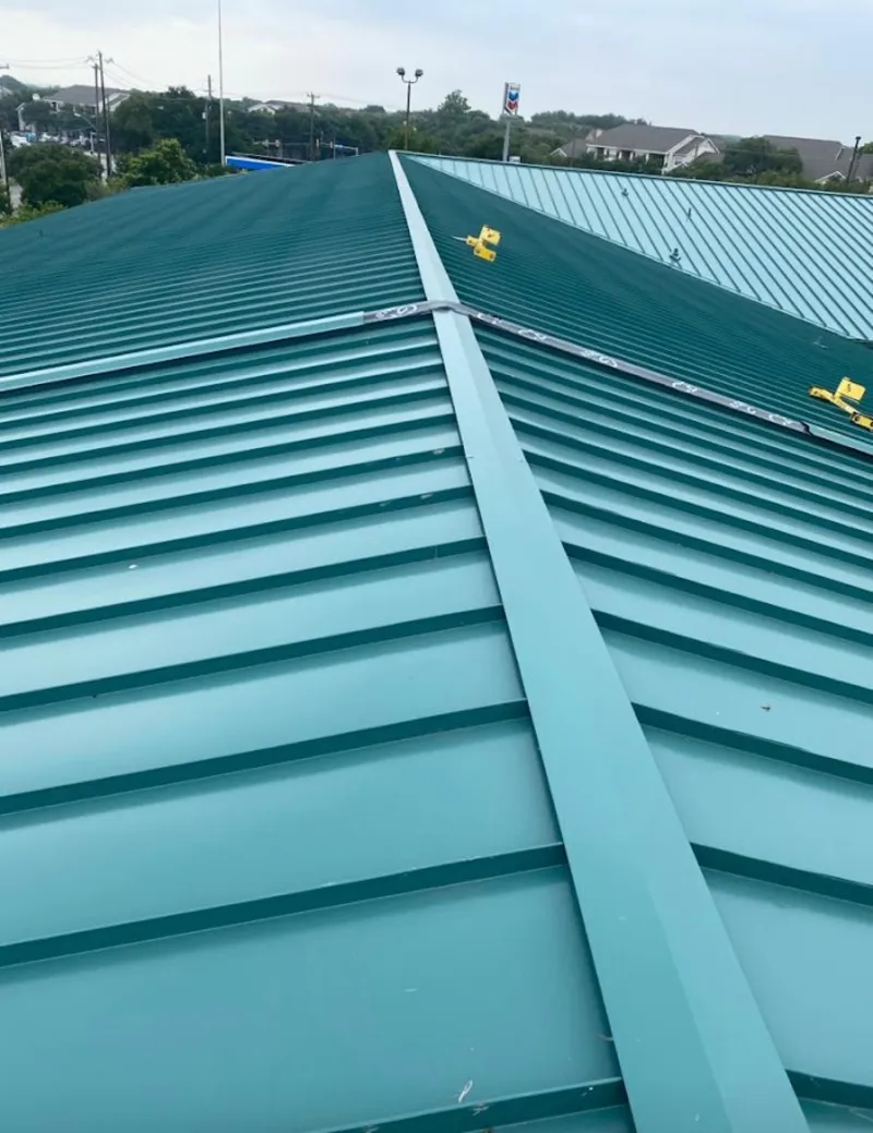 Green commercial metal roof ridge and valley for Metal Roof Repair in Florence-Graham